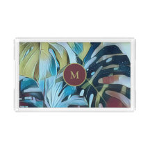 Botanische Moody Blue Monstera Blätter mit Monogra