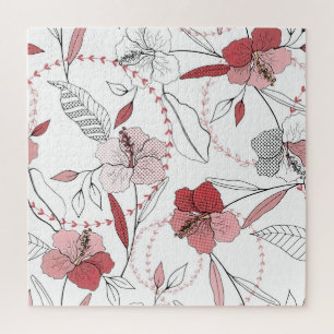 Botanische Motive: Isolierte Blumen Vintage Puzzle
