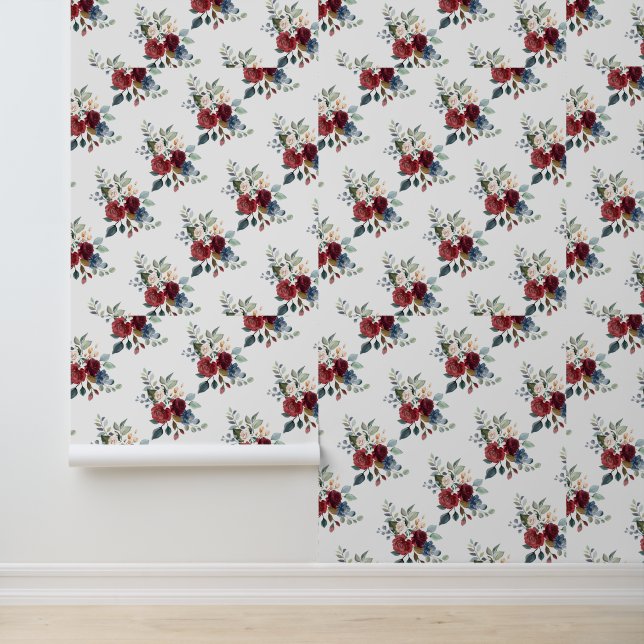 Botanische Natur Burgund-Flora-Muster Tapete (Anwendung)