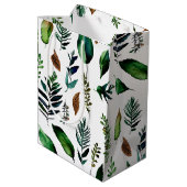 Botanische Natur in Grünblättern Mittlere Geschenktüte (Rückseite Schrägansicht)