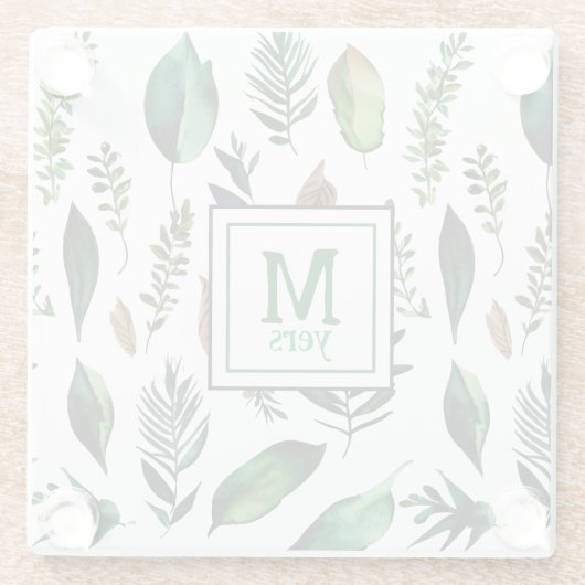 Botanische Natur in Grünblättern Personalisiert Glasuntersetzer (Rückseite)