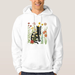 Botanische Natur – Schwarze Katze im Wildblumengar Hoodie