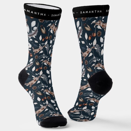 Botanische Natur Waldkaninchen Personalisiert Socken (Gewinkelt)