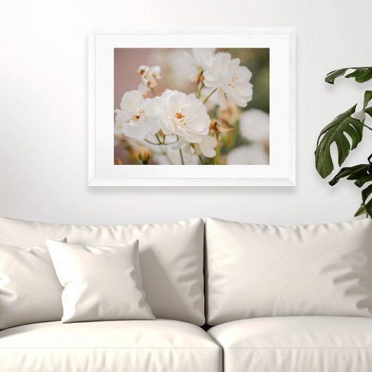 Botanische Naturfotografie der weißen Rosen Poster