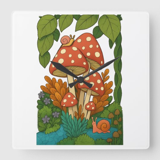 Botanische Naturkunst Quadratische Wanduhr (Vorderseite)