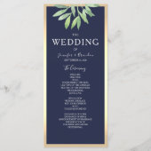 Botanische Navy Blau Hochzeit Programm (Vorderseite)