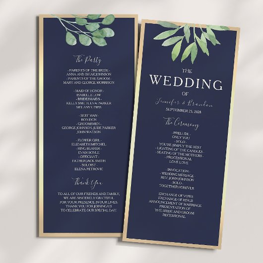Botanische Navy Blau Hochzeit Programm