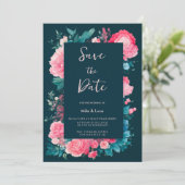 Botanische nordisch-blaugrüne Rosa Flora Save the  Einladung (Stehend Vorderseite)