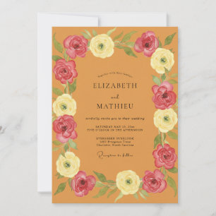 Botanische Ocker Magenta Pfingstrose Hochzeit Einladung