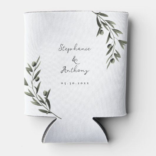 Botanische Olive Branch Blätter Italienische Hochz Dosenkühler (Vorderseite)