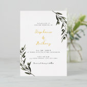 Botanische Olive Branch Blätter Italienische Hochz Folieneinladung (Stehend vorne)