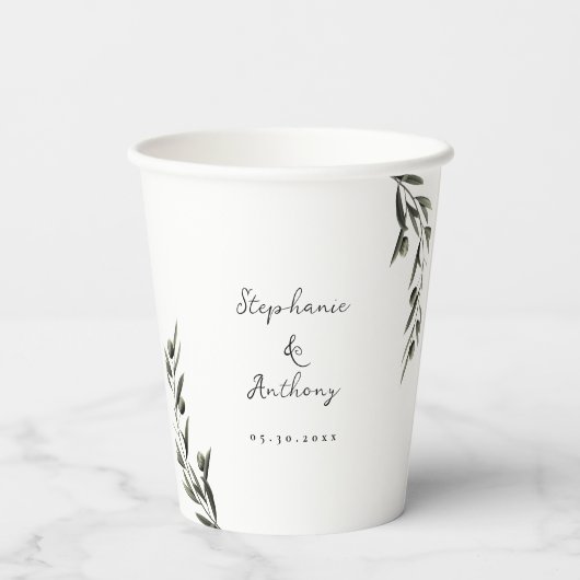 Botanische Olive Branch Blätter Italienische Hochz Pappbecher (Rückseite)