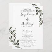 Botanische Olive Branch Blätter Italienische Hochz Programm (Vorne/Hinten)