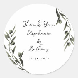 Botanische Olive Branch Blätter Italienische Hochz Runder Aufkleber