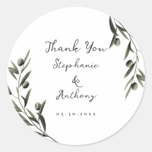 Botanische Olive Branch Blätter Italienische Hochz Runder Aufkleber