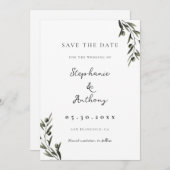 Botanische Olive Branch Blätter Italienische Hochz Save The Date (Vorne/Hinten)
