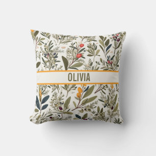 Botanische Olive und Kräuter Minimal Elegant Kissen