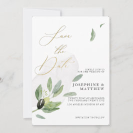Botanische Olivenzweig Elegante Kalligraphie Save The Date