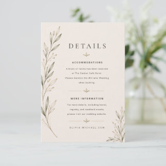 Botanische Olivenzweig-Hochzeit-Beilagekarte Begleitkarte