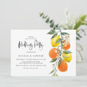 Botanische Orange- und Lemon-Garland-Hochzeitsfeie Einladung (Stehend Vorderseite)