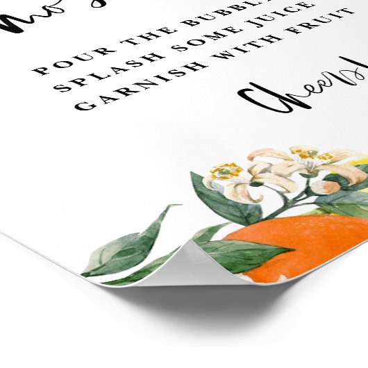 Botanische Orange- und Lemon Momosa Bar Baby Dusch Poster (Ecke)