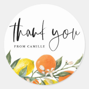 Botanische Orange und Zitrone Abschluss Danke Runder Aufkleber