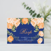 Botanische Orangen- und Marinehochzeit - UAWG RSVP Karte (Stehend Vorderseite)