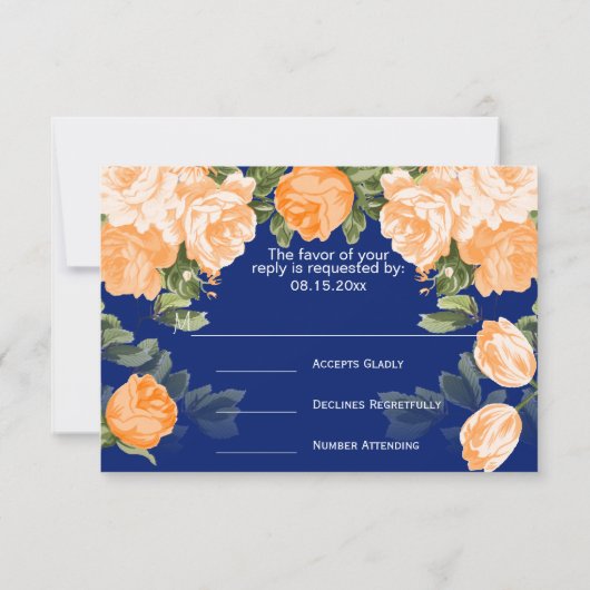 Botanische Orangen- und Marinehochzeit - UAWG RSVP Karte (Rückseite)