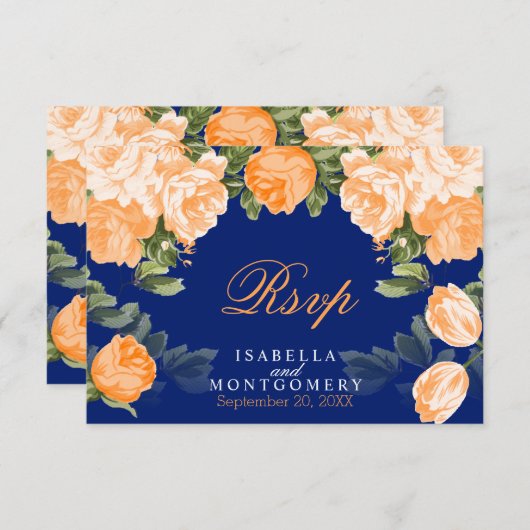Botanische Orangen- und Marinehochzeit - UAWG RSVP Karte (Vorne/Hinten)