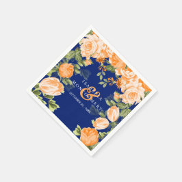 Botanische Orangen- und Navy-Blütenhochzeit Serviette