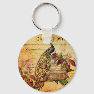Botanische Orchidee, moderne Vintage Pfaue Schlüsselanhänger