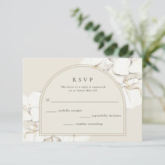 Botanische Orchideenhochzeit RSVP Karte (Stehend Vorderseite)