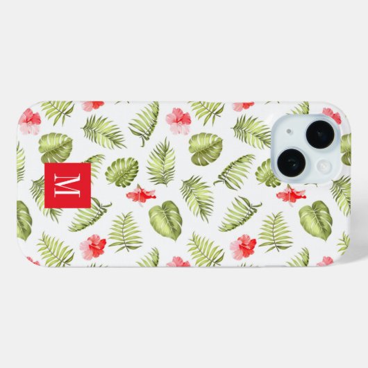 Botanische Palm-Blätter, modern rosa Monogramm Case-Mate iPhone Hülle (Rückseite (Horizontal))