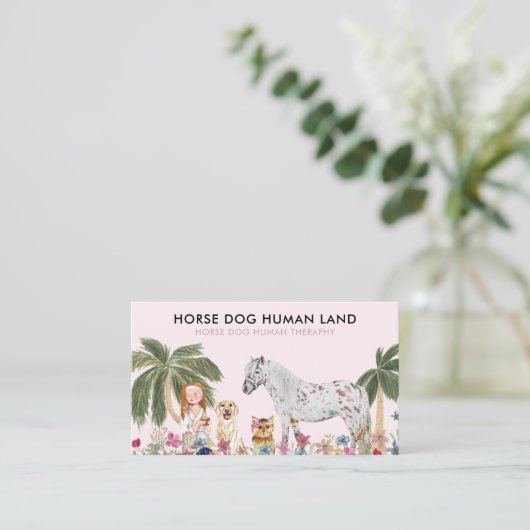Botanische Palme Rosa PFERD HUND MENSCH THERAPIE Visitenkarte (Stehend Vorderseite)