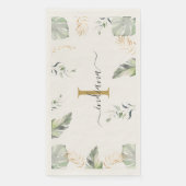 Botanische Palmen Monogram Name Green Gold Blätter Serviette (Vorderseite)