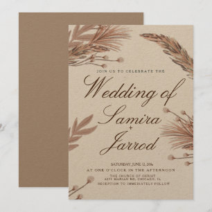 Botanische Pampas-Handzeichnung Hochzeit Kraft Einladung