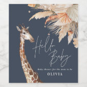 Botanische Pampasgrasgiraffe Safari blau Weinetikett (Einzelnes Label)