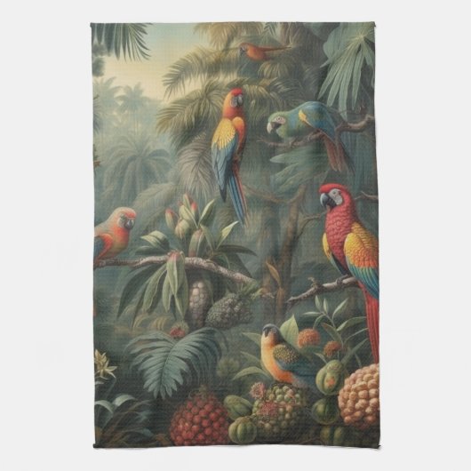 Botanische Papageienlandschaft und Ananas Geschirrtuch (Vertikal)