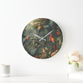 Botanische Papageienlandschaft und Ananas Große Wanduhr (Zuhause)