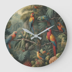 Botanische Papageienlandschaft und Ananas Große Wanduhr