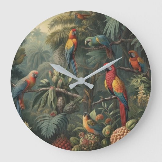 Botanische Papageienlandschaft und Ananas Große Wanduhr (Vorderseite)