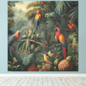 Botanische Papageienlandschaft und Ananas Leinwanddruck (Insitu (Holzboden))