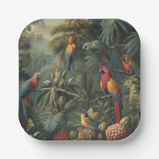 Botanische Papageienlandschaft und Ananas Pappteller (Vorderseite)