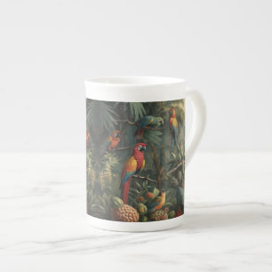 Botanische Papageienlandschaft und Ananas Porzellantasse
