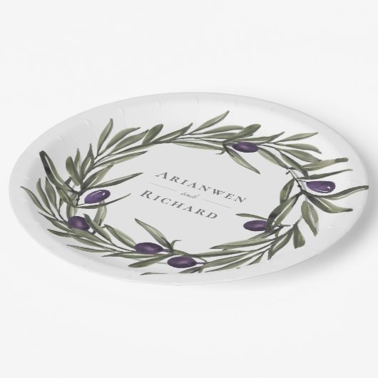 Botanische Papierplatte aus toskanischem Oliven Pappteller (Schrägansicht)