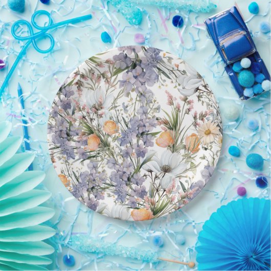 Botanische Pastellfarben Wildblume Blütensommer Pappteller (Party)