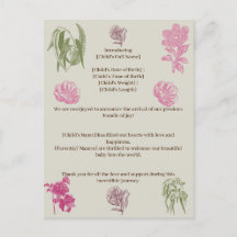 Botanische Peonie Eukalyptus Girl Geburtserklärung