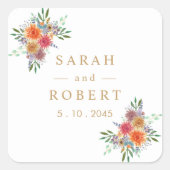 Botanische Personalisierte Hochzeit mit rustikaler Quadratischer Aufkleber (Vorderseite)