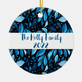 Botanische Personalisierte Schwarz-Blau-Ornamente Keramik Ornament