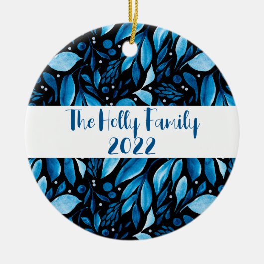 Botanische Personalisierte Schwarz-Blau-Ornamente Keramik Ornament (Vorne)